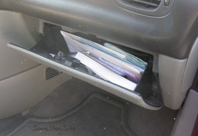 photo of the glove box of a Dodge Grand Caravan