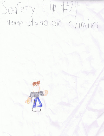child's drawing about not standing on chairs