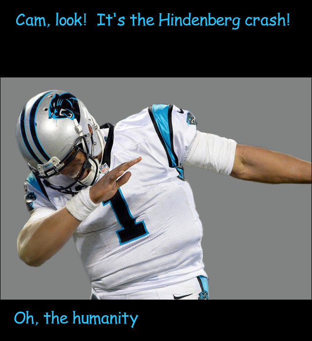 image of Cam Newton pretending to be a spectator at the crash of the Hindenberg