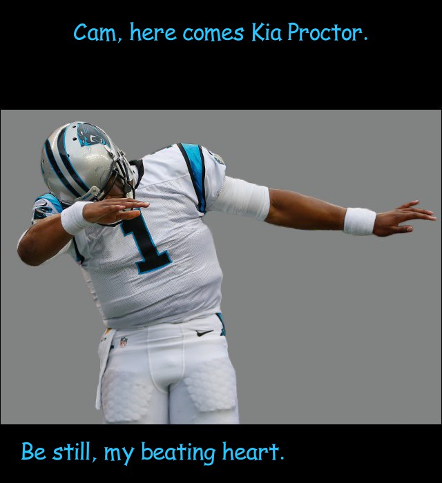 image of Cam Newton swooning at the sight of his heartthrob