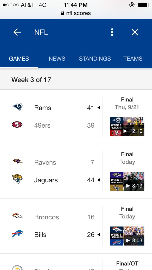 image of scores being displayed nicely on Google