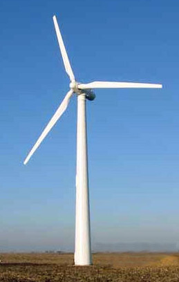 photo of an electricity-generating wind turbine windmill