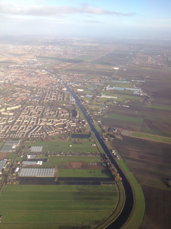 photo of the land around Amsterdam, from an airplane window