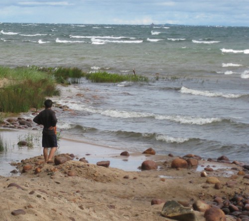 throwing rocks into Lake Superior