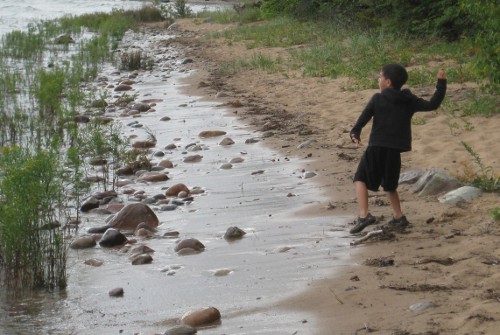 throwing rocks into Lake Superior