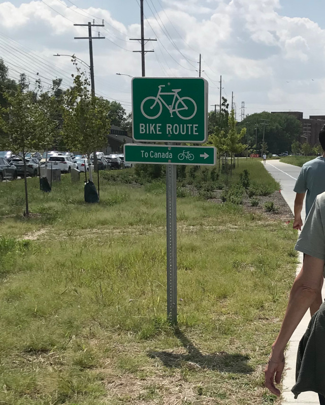 image of a sign for the border patrol entrance and exit to the Gordie Howe Bridge pathway