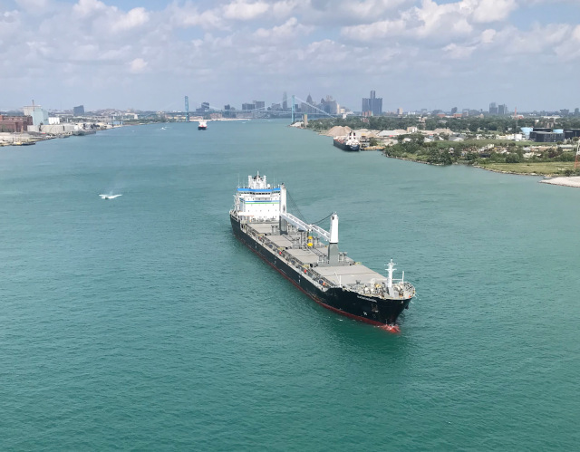 image of the Detroit River from the Gordie Howe Bridge pathway