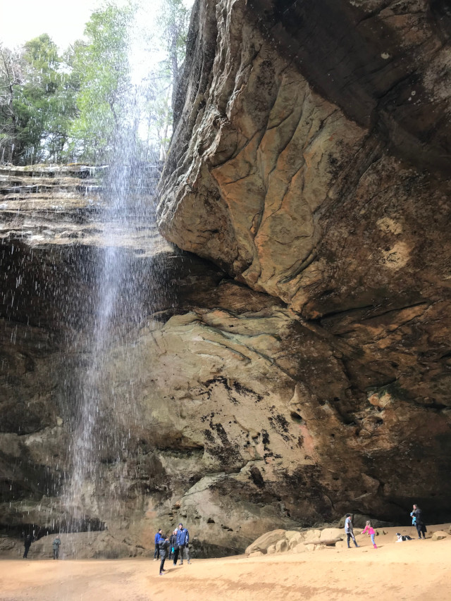 image of the waterfall at Ash Cave hiking area in Hocking Hills Ohio