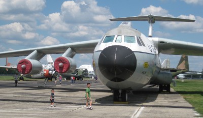airplane display outside the Wright-Patterson Air Force Museum