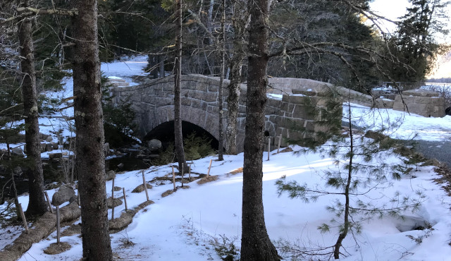 Jordan Pond carriage road bridge in Maine