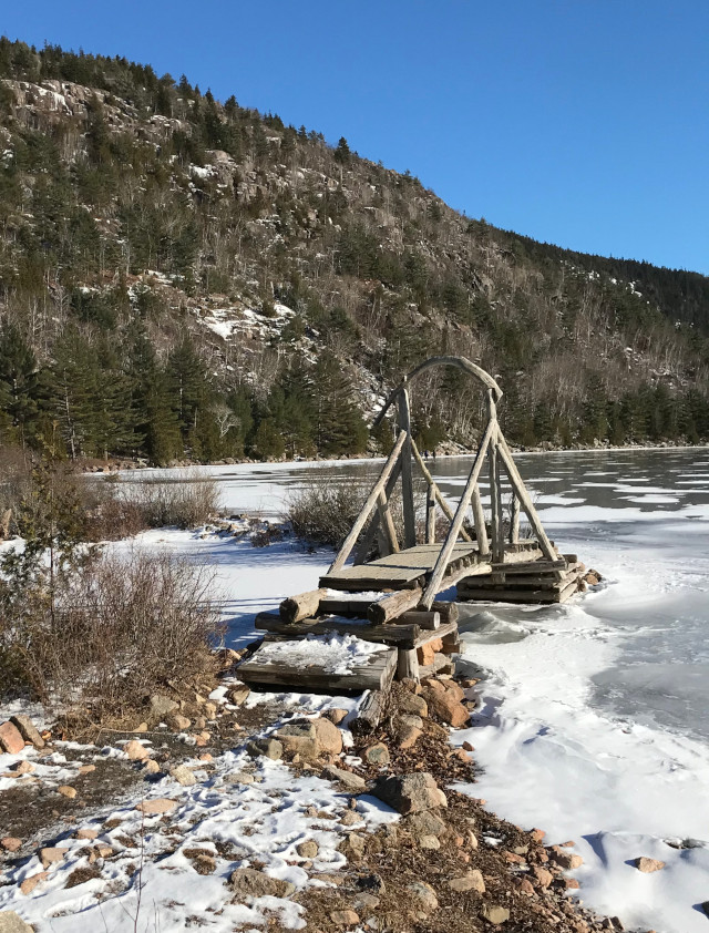 Jordan Pond hiking bridge in Maine