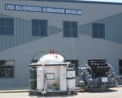 photo of hedgehog anti-submarine weapon outside the museum of the USS Silversides submarine
