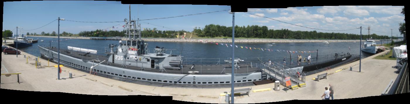 panoramic photo of the USS Silversides submarine