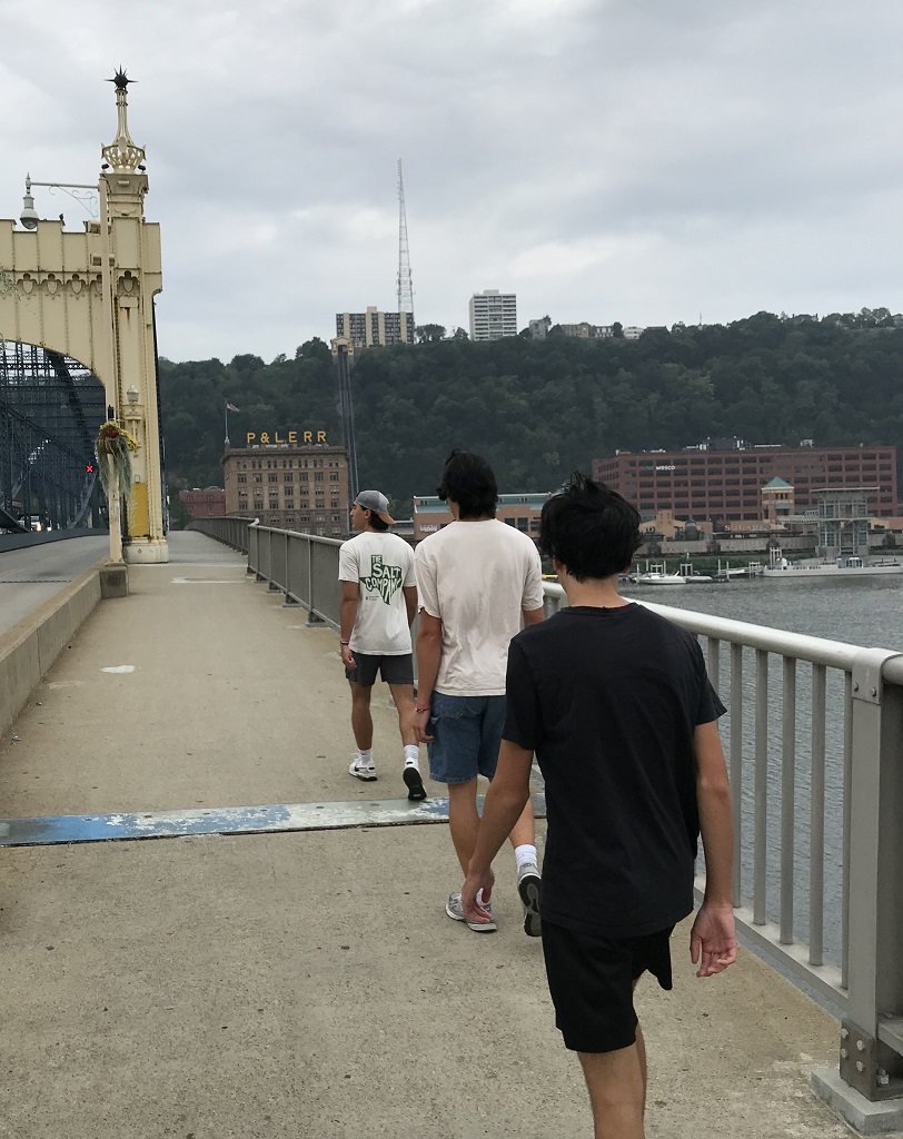 image of walking over the Smithfield Street Bridge in Pittsburgh Pennsylvania