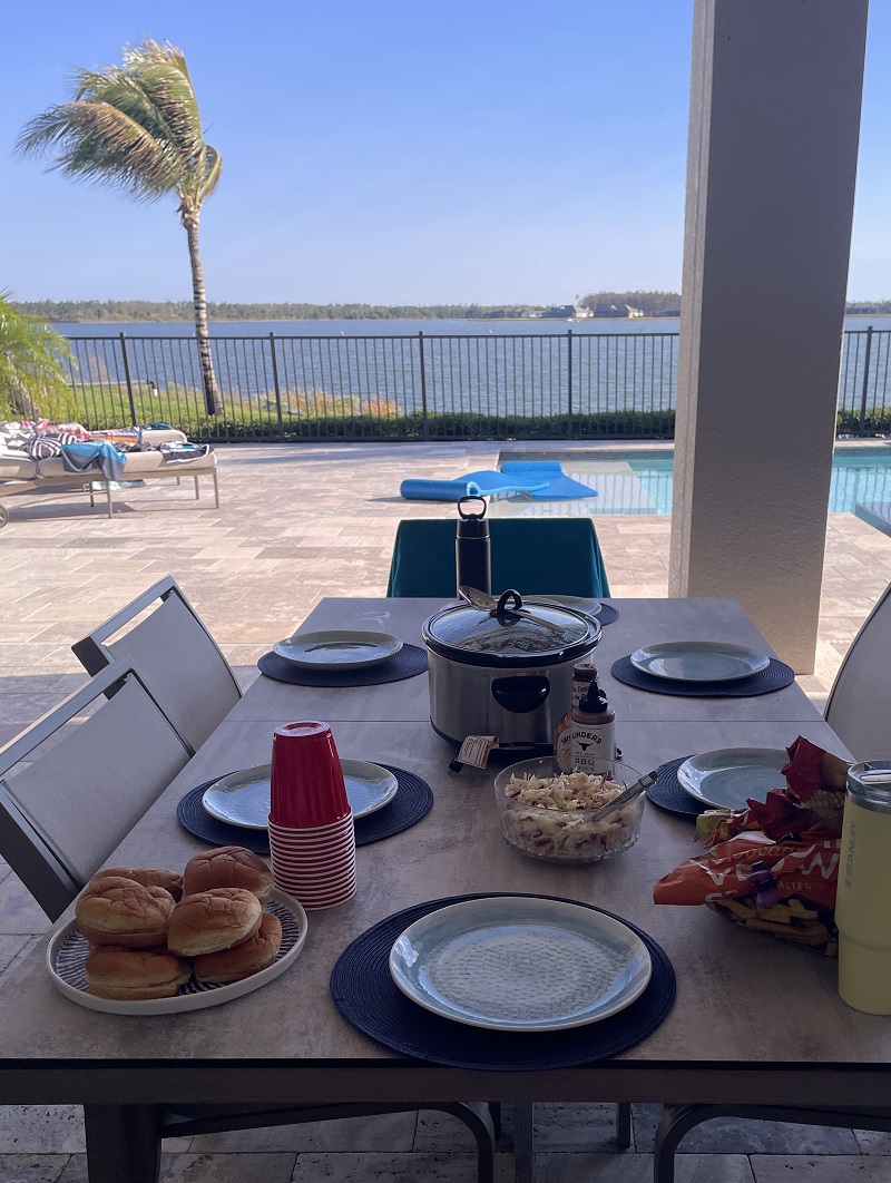 image of a dinner on the back patio at a house in Florida