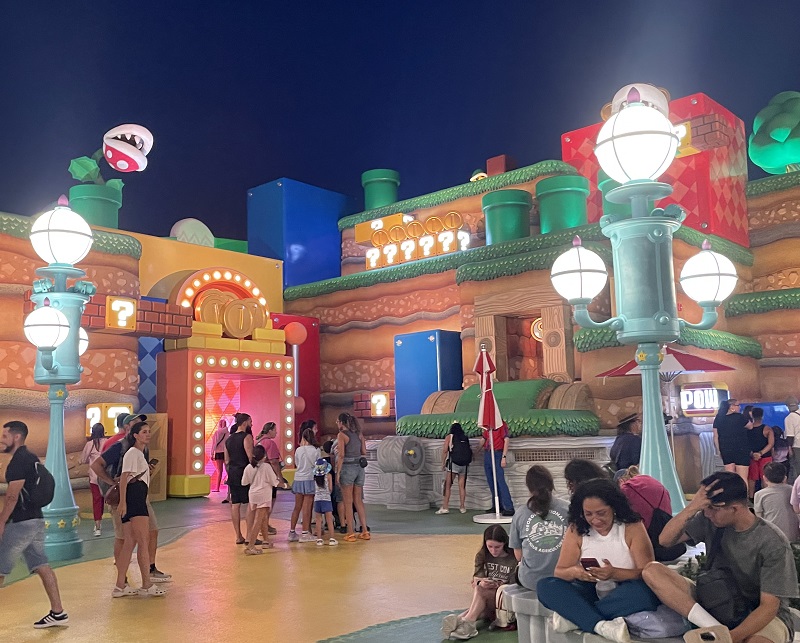 image of Nintendo World at Universal Studios Epic Universe at night