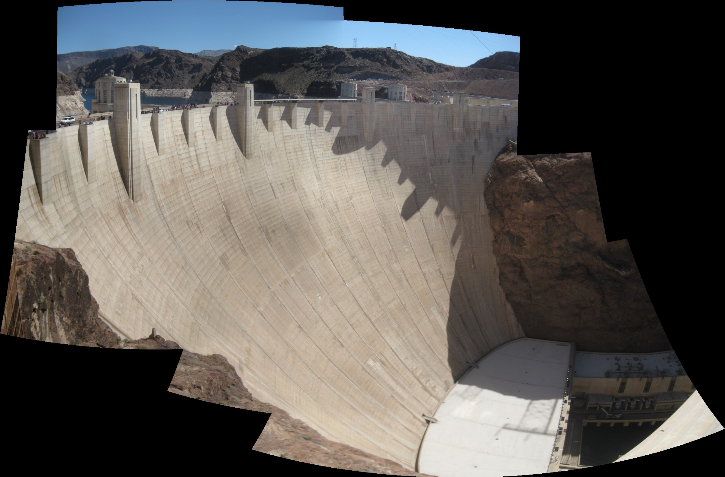 panoramic photo of the Hoover Dam, as seen from the overlook on the Nevada side